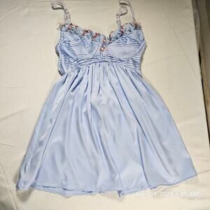 Strangers & Lovers Blue Satin Babydoll Dress Small Lace Underwire Coquette Y2K